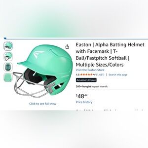 Easton Alpha Batting Helmet in Mint medium/large softball t-ball